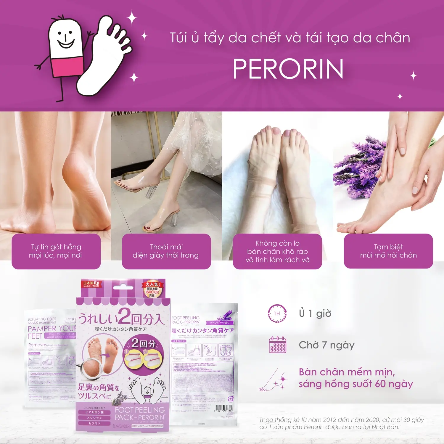 Foot Peeling Pack Perorin hương Lavender chính hãng giá rẻ bàn chân sáng mịn láng hồng suốt 60 ngày - 7mart.vn