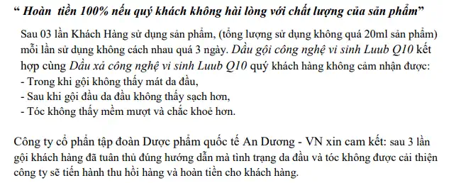 Cam Kết Hoàn Tiền Dầu Gội Luub Q10 Nếu Khách Hàng Không Hài Lòng Về Sản Phẩm - 7mart.vn