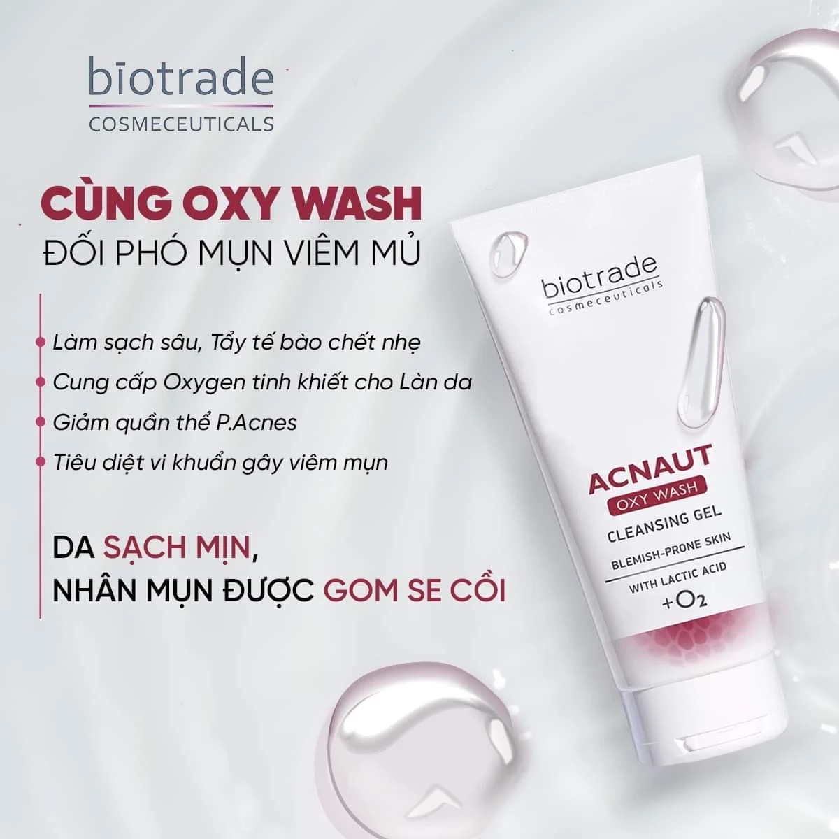 Gel Rửa Mặt Biotrade Acnaut Oxy Wash Cleansing Gel Phù Hợp Cho Da Mụn Viêm Mủ - 7mart.vn