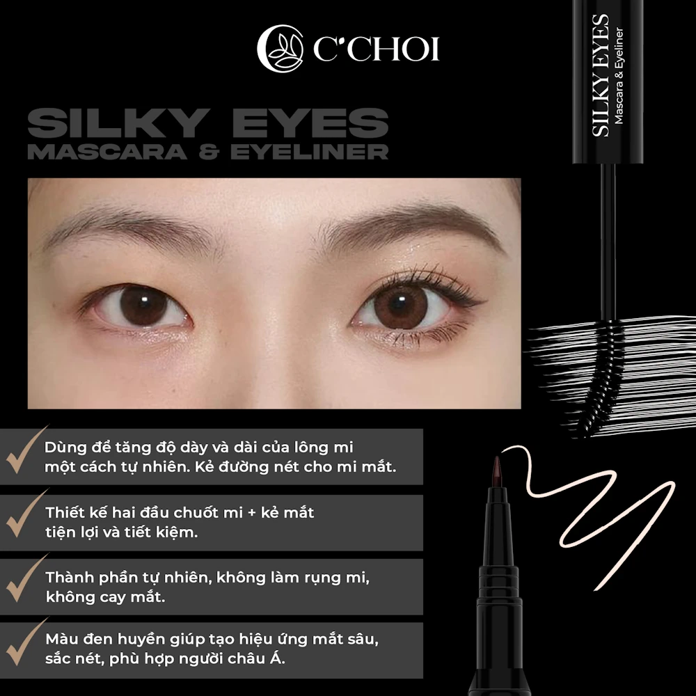 Công Dụng Gel Chuốt Mi Và Kẻ Mắt C'choi - Silky Eyes - Mascara & Eyeliner - Punar - 7mart.vn