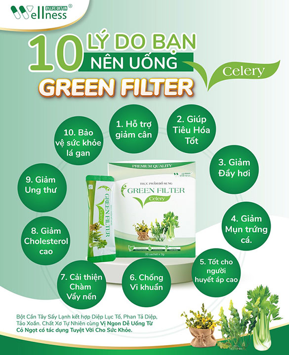 10 lý do bạn nên dùng Thực Phẩm Bổ Sung Bột Cần Tây Sấy Lạnh Diệp Lục Green Filter Celery - 7mart.vn