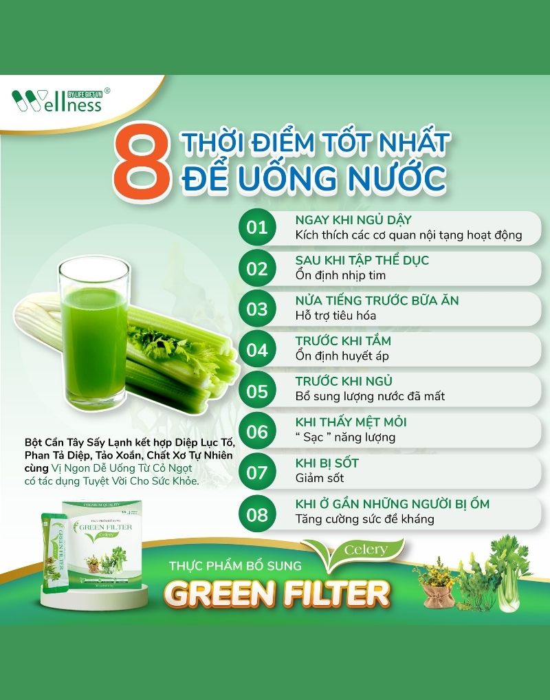 8 thời điểm tốt nhất để uống nước Cần tây – diệp lục Green Filter Celery thanh lọc thải độc - 7mart.vn