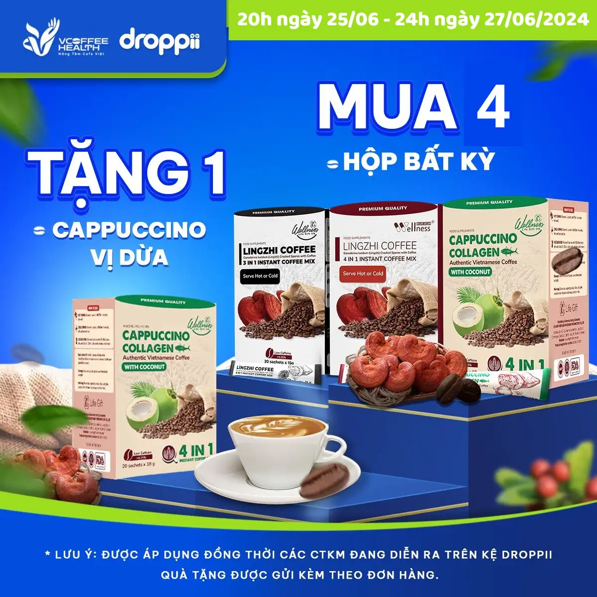 Tặng 1 TPBS Cappuccino Collagen – Cà phê sức khỏe vị dừa collagen [Mua 4 sản phẩm bất kì]