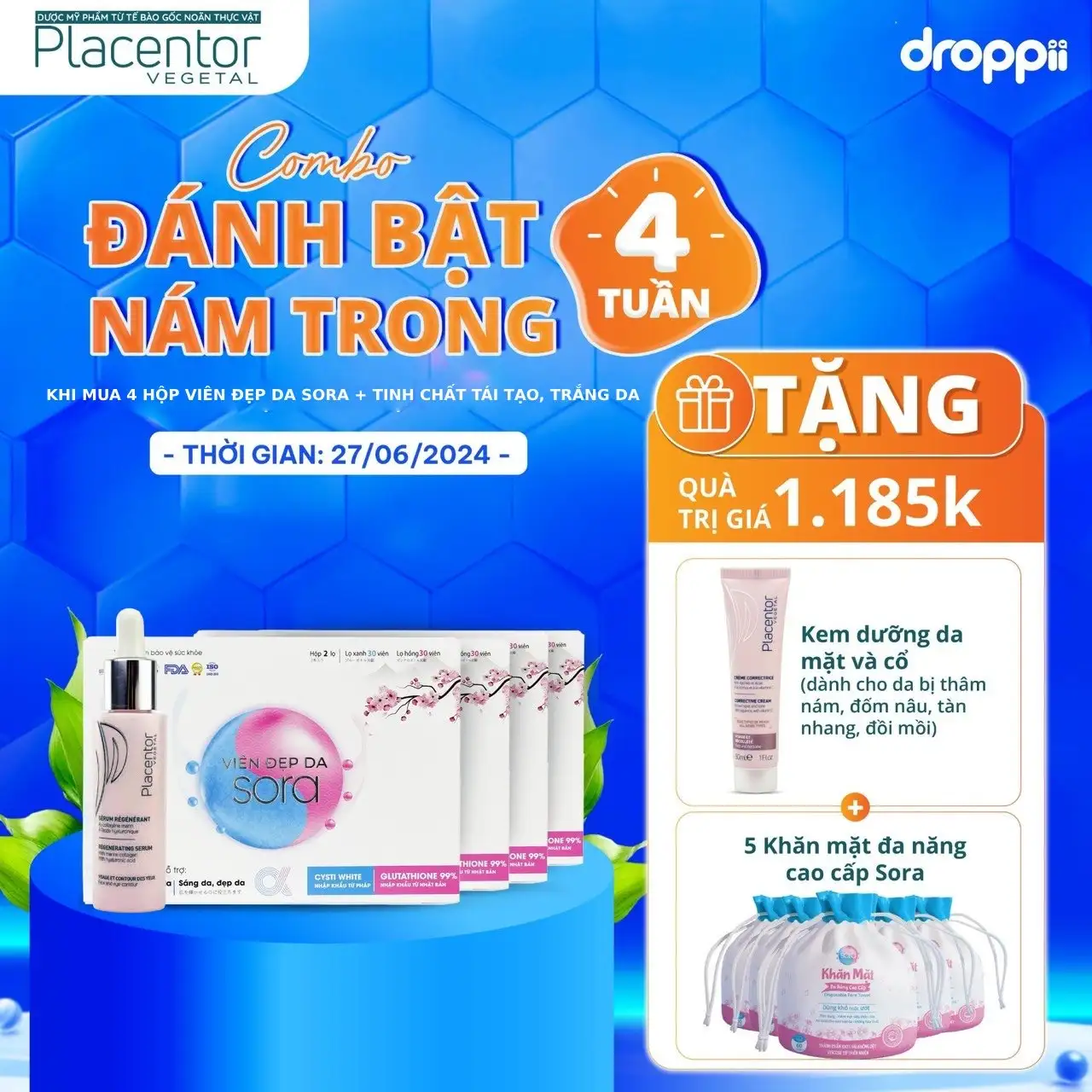 Tặng 1 Kem dưỡng ẩm cải thiện đốm nâu Placentor Corrective Cream [Mua combo 5 sản phẩm]